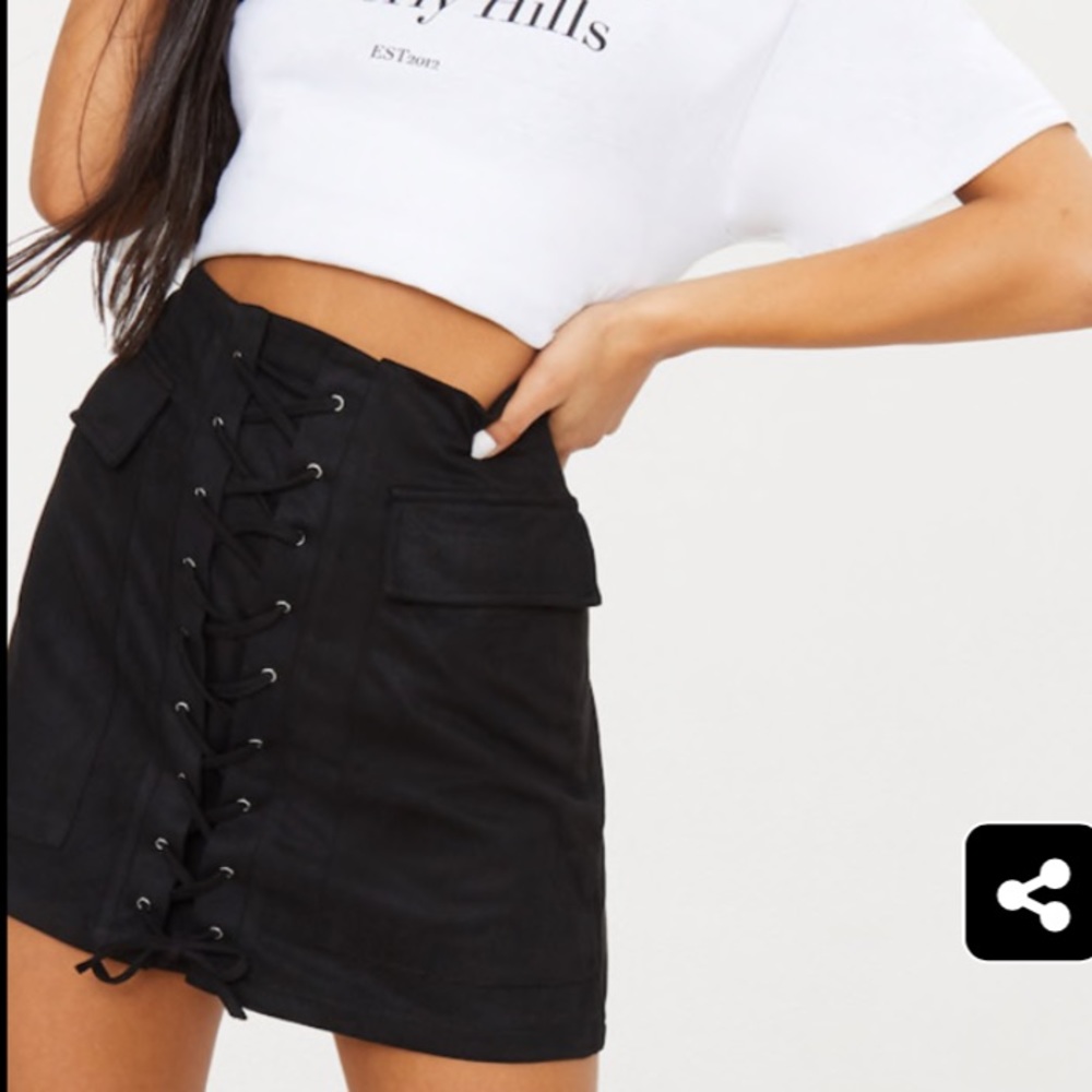 Black Suede Lace Up Mini Skirt